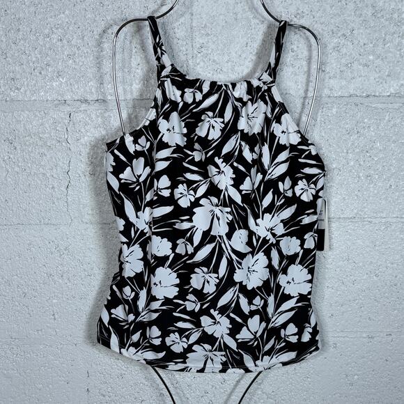 Island Escape Women's Printed Cali Underwire Tankini Swim Top, Black/white 8 - Picture 1 of 9